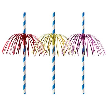 Drinkrietjes Papier Ø 6mm x 20cm Blauw/Wit Fireworks