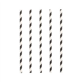 Drinkrietjes Papier Ø 6mm x 20cm Zwart/Wit Stripes