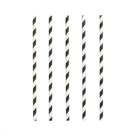Drinkrietjes Papier Ø 6mm x 20cm Zwart/Wit Stripes