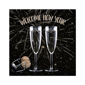 Servetten 3-laags 1/4 vouw 25cm x 25cm Welcome New Year