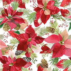 Servetten 3-laags 1/4 vouw 33cm x 33cm Winter Poinsettia