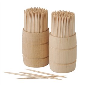 Tandenstokers hout Pure rond 6,8cm in dispenserbox van hout - Horecavoordeel.com