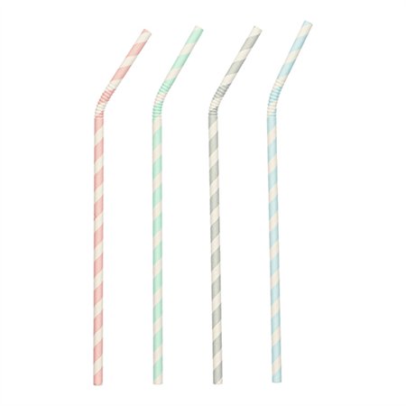Drinkrietjes Papier Ø 6mm x 22cm kleuren assortiment Stripes flexibel