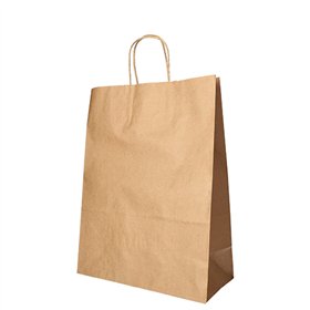 Draagtassen Papier 35cm x 26cm x 12cm Bruin met gedraaid handvat - Horecavoordeel.com
