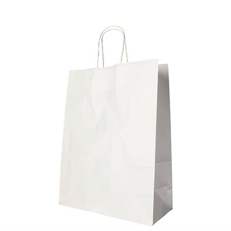 Draagtassen Papier 35cm x 26cm x 12cm Wit met gedraaid handvat - Horecavoordeel.com