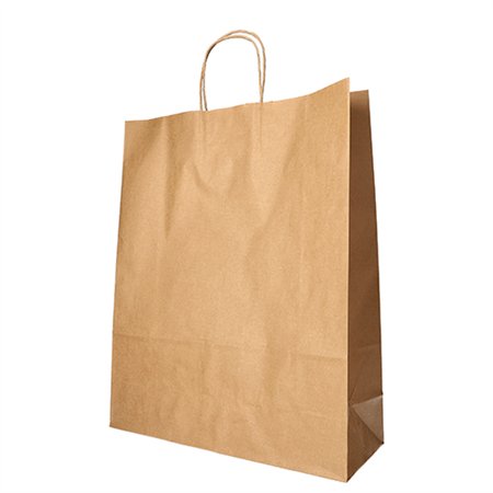 Draagtassen Papier 40cm x 32cm x 12cm Bruin met gedraaid handvat - Horecavoordeel.com