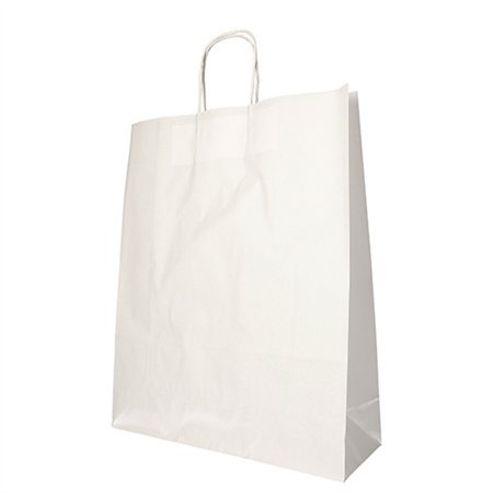Draagtassen Papier 40cm x 32cm x 12cm Wit met gedraaid handvat - Horecavoordeel.com