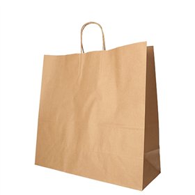 Draagtassen Papier 35cm x 35cm x 14cm Bruin met gedraaid handvat - Horecavoordeel.com