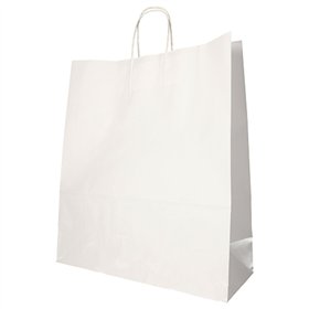 Draagtassen Papier 41cm x 35cm x 14cm Wit met gedraaid handvat - Horecavoordeel.com