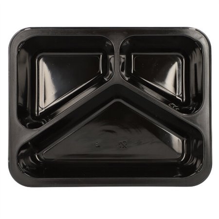 Menuschalen 3-vaks PP 22,7 x 17,8 x 4,9cm Zwart - Horecavoordeel.com