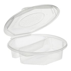 Menuboxen met deksel PP 2-vaks 5,9cm x 21,5cm x 21,5cm Transparant achthoekig