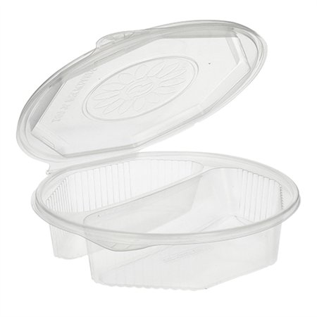 Menuboxen met deksel PP 2-vaks 5,9cm x 21,5cm x 21,5cm Transparant achthoekig