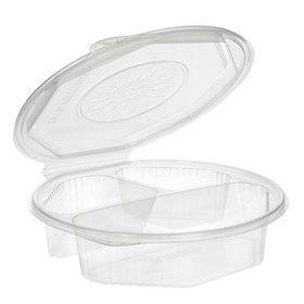 Menuboxen met deksel PP 3-vaks 5,9cm x 21,5cm x 21,5cm Transparant achthoekig