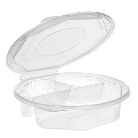 Menuboxen met deksel PP 3-vaks 5,9cm x 21,5cm x 21,5cm Transparant achthoekig