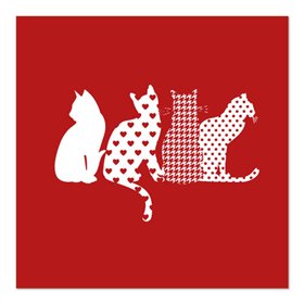 Servetten 3-laags 1/4 vouw 33cm x 33cm Rood Cats