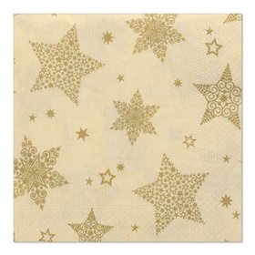 Servetten 3-laags 1/4 vouw 33cm x 33cm Crème Christmas Shine - Horecavoordeel.com