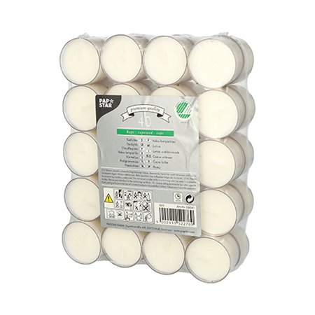 Theelichten Ø 38mm x 24mm Wit gemaakt van koolzaad in polycarbonaat houder - Horecavoordeel.com