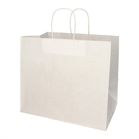 Draagtassen Papier 27cm x 32cm x 21,5cm Wit met gedraaid handvat - Horecavoordeel.com