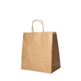 Draagtassen Papier 25cm x 26cm x 17cm Bruin met gedraaid handvat - Horecavoordeel.com