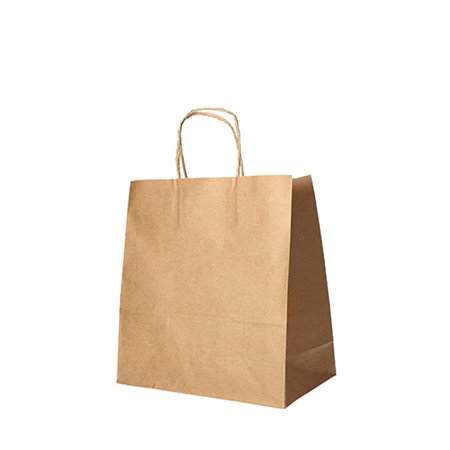Draagtassen Papier 25cm x 26cm x 17cm Bruin met gedraaid handvat - Horecavoordeel.com