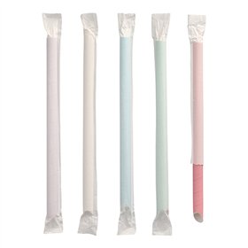 Drinkrietjes Bubble Tea Papier Ø 12mm x 20cm kleuren assortiment enkel verpakt eenzijdig spitz
