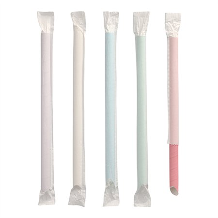 Drinkrietjes Bubble Tea Papier Ø 12mm x 20cm kleuren assortiment enkel verpakt eenzijdig spitz