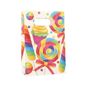 Partyzakjes Papier 21cm x 14cm x 5cm kleuren assortiment Candies met greep - Horecavoordeel.com