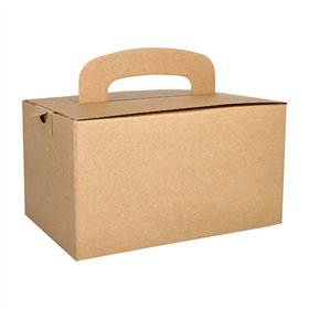 Lunch boxen Karton Pure rechthoekig 12,5cm x 15,5cm x 22,5cm Bruin met handvatten