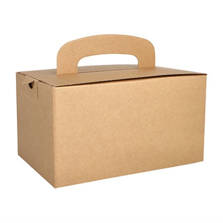 Lunch boxen Karton Pure rechthoekig 12,5cm x 15,5cm x 22,5cm Bruin met handvatten