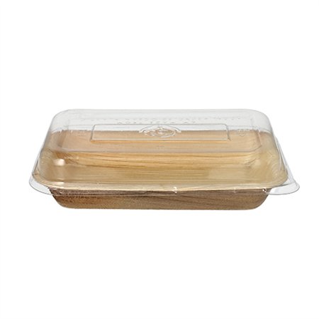 Schalen Palmblad rechthoekig 200ml 4,8cm x 12cm x 18cm met RPET deksels - Horecavoordeel.com