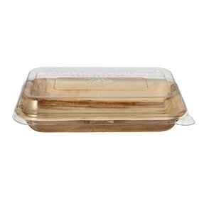 Schalen Palmblad rechthoekig 400ml 5cm x 14cm x 20cm met RPET deksels - Horecavoordeel.com