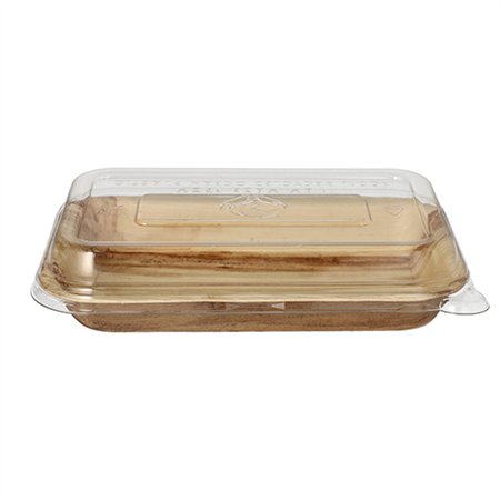 Schalen Palmblad rechthoekig 400ml 5cm x 14cm x 20cm met RPET deksels - Horecavoordeel.com