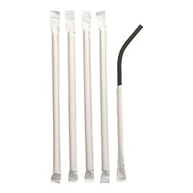Drinkrietjes flexibel Papier Ø 6mm x 20cm Zwart per stuk verpakt