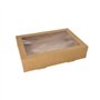Cateringdozen Karton rechthoekig 8cm x 25,2cm x 35,9cm Bruin met apart deksel en kijkvenster van PET