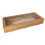 Cateringdozen Karton rechthoekig 8cm x 25,2cm x 55,8cm Bruin met apart deksel en kijkvenster van PET - Horecavoordeel.com