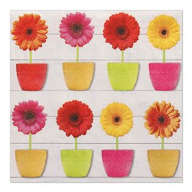 Servetten 3-laags 1/4 vouw 33cm x 33cm Glowing Gerberas