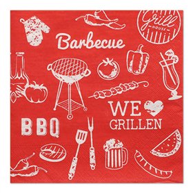 Servetten 3-laags 1/4 vouw 33cm x 33cm BBQ Love - Horecavoordeel.com
