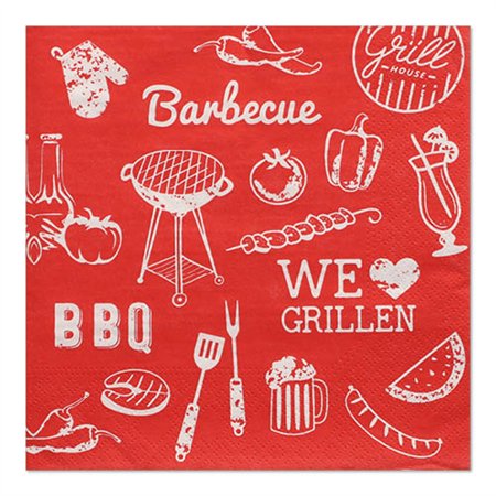Servetten 3-laags 1/4 vouw 33cm x 33cm BBQ Love - Horecavoordeel.com