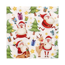 Servetten 3-laags 1/4 vouw 33cm x 33cm Happy Santa - Horecavoordeel.com