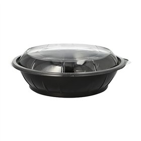 Saladeschalen PET 1000ml Ø 21,8cm x 6cm Zwart Snap It met Transparant R-PET deksels - Horecavoordeel.com