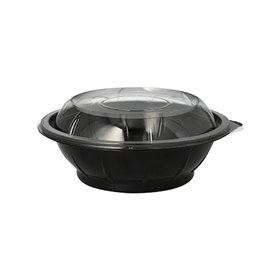 Saladeschalen PET 600ml Ø 16,6cm x 5,9cm Zwart Snap It met Transparant R-PET deksels