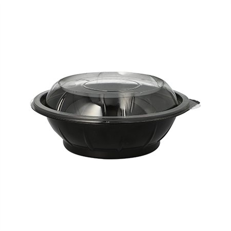 Saladeschalen PET 600ml Ø 16,6cm x 5,9cm Zwart Snap It met Transparant R-PET deksels - Horecavoordeel.com
