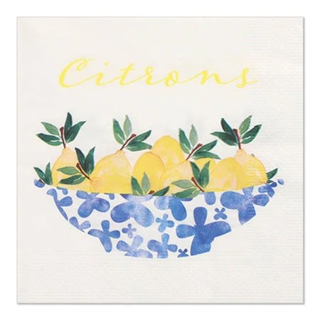 Servetten 3-laags 1/4 vouw 33cm x 33cm Citrons