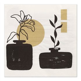 Servetten 3-laags 1/4 vouw 33cm x 33cm Goud Modern Vases - Horecavoordeel.com