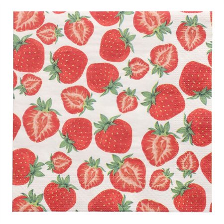 Servetten 3-laags 1/4 vouw 33cm x 33cm Aardbeien - Horecavoordeel.com