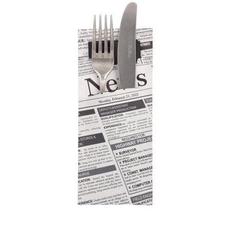 Bestekzakjes 20cm x 8,5cm Zwart/Wit Newsprint inkl. Zwart Servet 2-laags 33 x 33cm