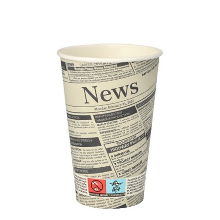 Drinkbekers Karton To Go 0,3 l Ø 8cm x 11,7cm Wit Newsprint - Horecavoordeel.com