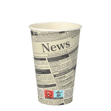 Drinkbekers Karton To Go 0,3 l Ø 8cm x 11,7cm Wit Newsprint - Horecavoordeel.com