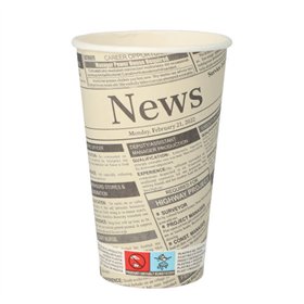 Drinkbekers Karton To Go 0,4 l Ø 9cm x 13,9cm Wit Newsprint - Horecavoordeel.com