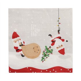 Servetten 3-laags 1/4 vouw 33cm x 33cm Kerstelfjes - Horecavoordeel.com